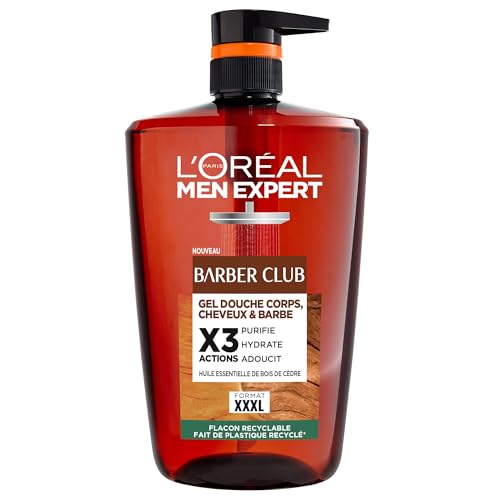 L'Oréal Paris Men Expert Barber Club - Gel Douche homme 3-en-1 corps, cheveux, barbe - Grand format XXXL 1L