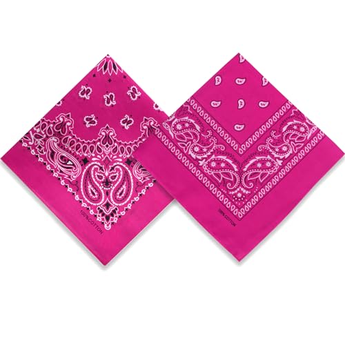 Dorilin 2 Pack Types of Paisley Pattern Bandanas 22x22 Inches Cotton Bandanas Handkerchief Face Mask for Men & Women (Hot pink-2 Pack)