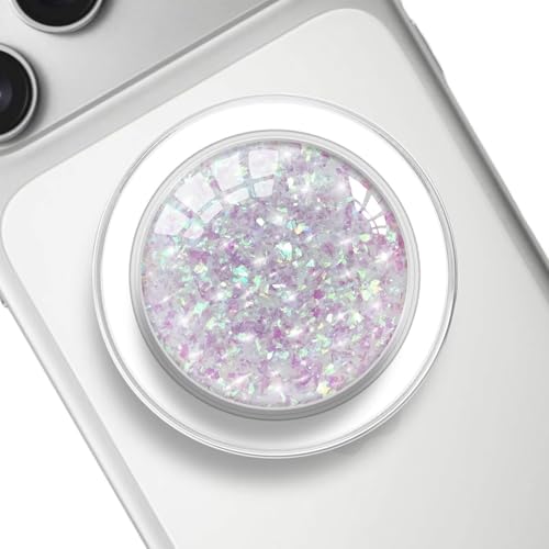 Transparent Magnetic Phone Grip Compatible with Magsafe，Collapsible Mobile Phones Stand Holder for Smartphone Tablet Cell Phone Accessory - Clear Crystal Irregular Pink Glitter