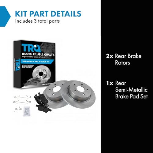 Image of TRQ Rear Brake Pad and Rotor Set Semi Metallic Solid Rotors 11.02 in 5-Lug | For 2013-2018 Ford C-Max 2013-2016 Escape 2014-2018 Transit Connect