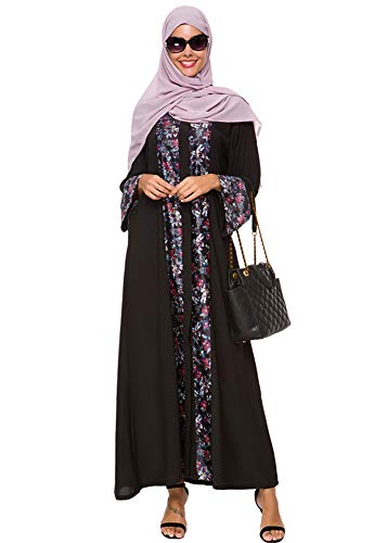 Women's Long Sleeve Maxi Dress Muslim Abaya Simple Modern Islamic Arabic Style Casual Dress (1, M)