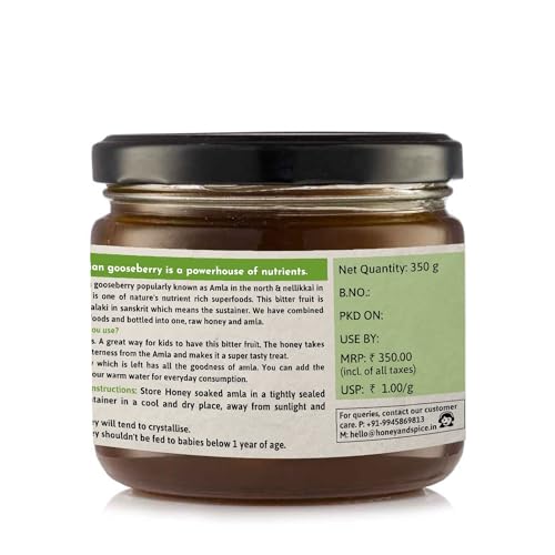 Honey and Spice Honey Soaked Amla (350g) | Indian Gooseberries in Raw Honey | Amla Murabba Rich in Vitamin C | Immunity booster | Raw and Pure | Natural and Original | Unprocessed | Traditional taste