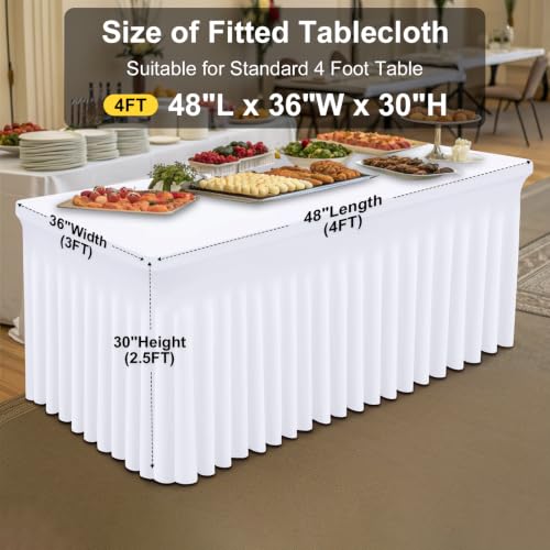 Image of Smiry Spandex Elastic Fitted Table Cloth Skirt for 4FT Rectangle Table | Stretch Washable Table Cloth, Banquet Table Cover for Wedding, Party, Indoor & Trade Shows, (White, 48Lx36Wx30H)