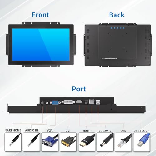 Image of 15.6 Inch Open Frame Touch Monitor, PCAP 10-Point Touch Industrial Touchscreen Monitor, with HDMI /VGA /DVI Interface, Active Matrix TFT LCD,LED Backlight, with VESA Mount