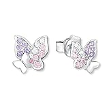 Bezaubernde, sehr kleine Schmetterling-Ohrstecker mit bunten Zirkonia, Ideales Geschenk zur Einschulung, zu Weihnachten oder zum Geburtstag