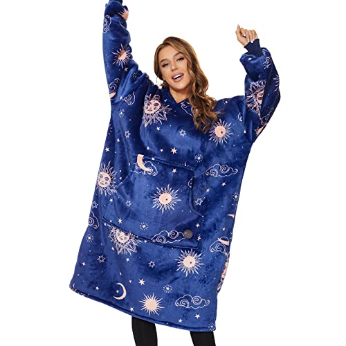 THREE POODLE Wearable Blanket Hoodie, Oversized Sherpa Sweatshirt Blanket for Adults Women Men, Warm Cozy Hooded Blanket, Gifts for Mom Girlfriend