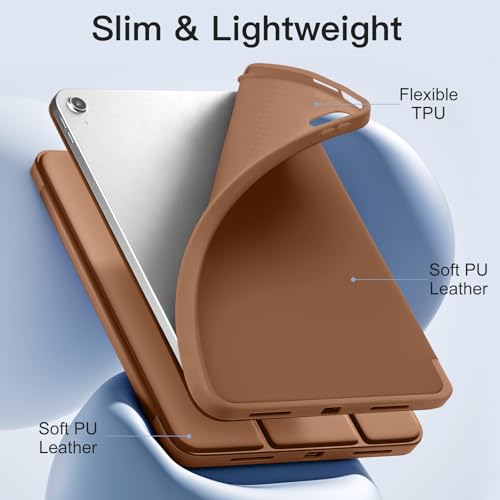Image of Akkerds Compatible with iPad (A16) 11th Generation Case 11 Inch 2025, for iPad 10th Generation Case 10.9 Inch 2022 with Pencil Holder, Slim Trifold Stand Protective Cover with Soft TPU Back, Brown