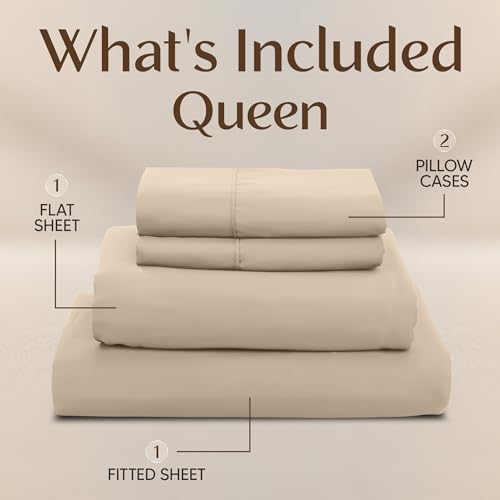Image of Utopia Bedding Queen Size Sheet Set - 4 Piece Bed Sheets, Soft and Breathable Microfiber, Includes 1 Fitted Sheet, 1 Flat Sheet and 2 Pillowcases - Oeko-Tex - (Sand)