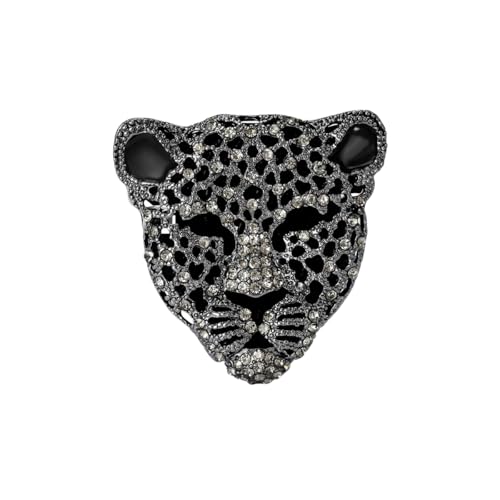 Image of Rheinstone Leopard Brooch Vintage Black Enamel Spotted Leopard Head Brooch Pin Gold Silver Black Leopards Brooch Trendy Clothing Hat Bag Accessories Christmas Birthday Party Jewelry