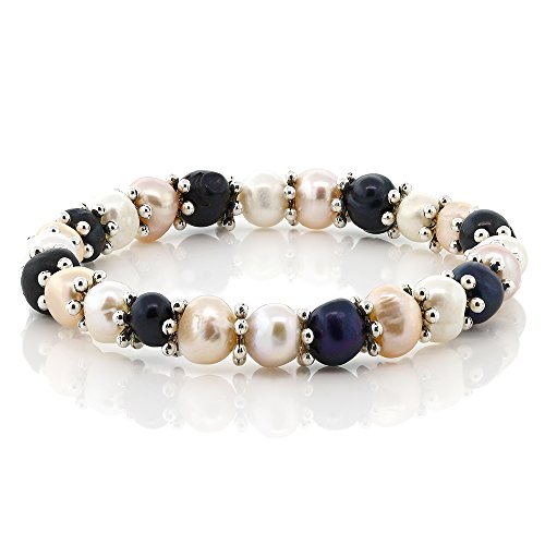 Gem Stone King Multi-Color Cultured Freshwater Pearl Necklace Earrings Bracelet Jewelry Set 7-8MM 18 Inches2