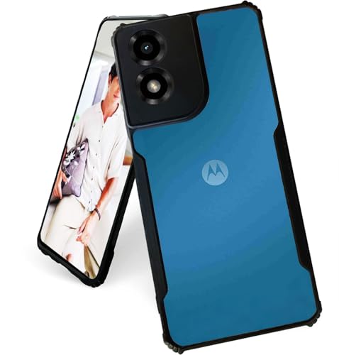Image of AIBEX Crystal Clear Back Cover Case for Motorola G04 | 360 Degree Protection | Shock Proof Design | Transparent Back Cover Case (PC & TPU, Black Bumper)
