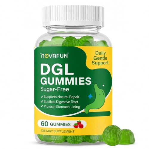Novafun DGL Gummies - Deglycyrrhizinated Licorice Supplement for Stomach Relief & Digestive Comfort - with Aloe Vera & Marshmallow Root - Sugar Free 60 Chewable Gummies