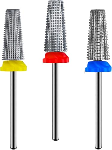 Depvko 3Pcs 5 in 1 Carbide Nail Drill Bits Set, Two Way Rotate Drill Bits Nail Tech for Left & Right Handed- XF F M, 3/32'' Electric e File Drill Bits for Nail Gel Acrylic Fast Remove, Salon Home