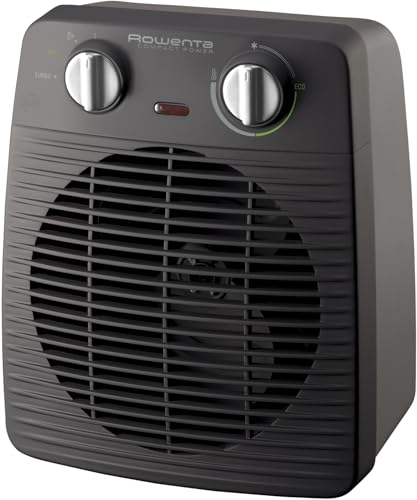Rowenta Compact Power SO2210 - Calefactor Compacto con motor dual de 1000 W y 2000 W, función Silence, 2 velocidades y múltiples funciones, termostato anti-heladas, función frío, Color Negro