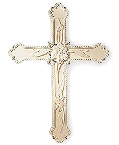 Lenox Classic Ivory Lily Hanging Wall Cross Sculpture 8.75"H Ivory Porcelain 24 k