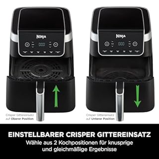 Ninja Air Fryer Heißluftfritteuse MAX PRO, 6,2L Airfryer, Antihaftbeschichtung, spülmaschinenfester Korb und Crisper Gittereinsatz, Fritteuse ohne Öl, digital, Kochen aus dem Gefrorenen, Grau, AF180EU