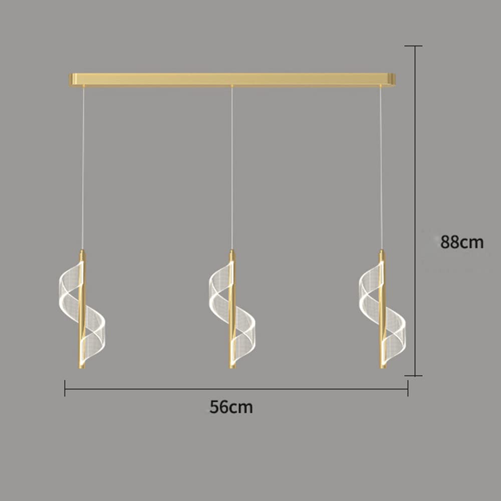 Spirala z 3 głowicami, lampa wisząca do jadalni, metalowa lampa wisząca z długą płytą i skręconym akrylowym kloszem, nowoczesne lampy wiszące LED - 12W, oświetlenie wewnętrzne lampy wiszące LWX
