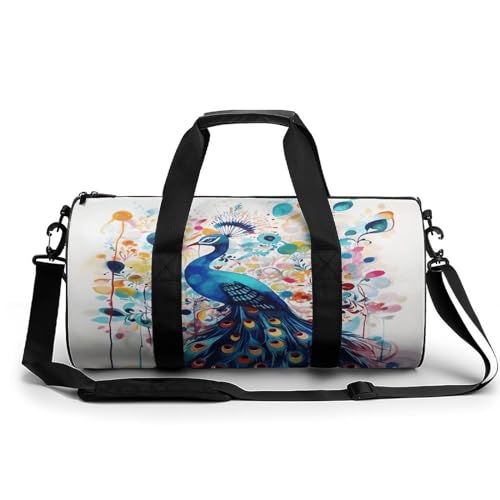 Cylindrical Gym Bag,Color Peacock Sports Gym Bag,Workout Bags,travel Weekender Bag,Duffle Travel Bag for Men Women