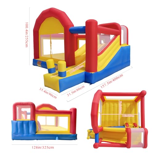 Ballsea Hüpfburg XXL - Großes Aufblasbares Schloss mit Trampolin, Rutsche & Kletterwand (ohne Gebläse)