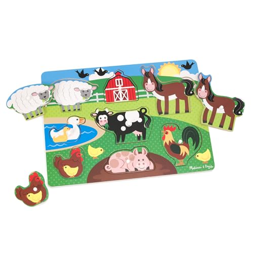 Melissa & Doug Rompecabezas de encastre de Madera, Animales de Granja, Juego clásico Educativo, Juguetes de Madera, Juguete de desarollo y Aprendizaje para niños y niñas de 2 a 4 años