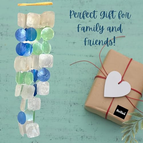 Bellaa 22906 Capiz Wind Chimes Sea Glass Shells Large 27 inch, Outside Windchimes Home Decor Outdoor Garden Patio Yard Lawn, Unique Gifts for mom Grandma Woman Sympathy Memorial Remembrance