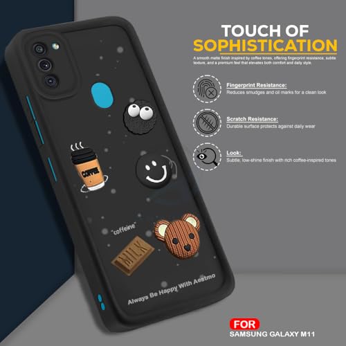 Image of AESTMO Back Case Cover for Samsung Galaxy M11 | Cute Fun Cartoon 3D Ball | Coffee Silicone Case | Full Body Protection | Camera Protection Back Cover for Samsung Galaxy M11 (Black)