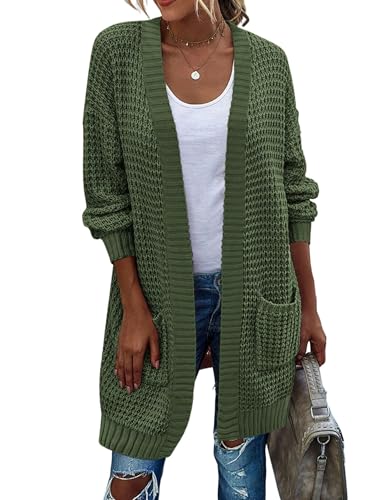 Image of Zeagoo Women's 2025 Fall Open Front Cardigan Long Batwing Sleeve Chunky Knit Sweater Loose Outerwear Coats with Pockets