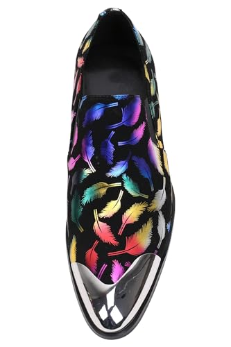 Santimon Mens Loafers Pointed Toe Leather Fashion Printed Metal Tip Western Dress Shoes4