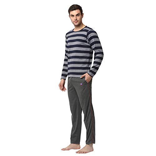 Image of Mack Jonney Men Cotton Blend Relaxed Night Suit Co-Ord Set with Round Neck Full Sleeve T-Shirt and Track Pant-Vj-Mns-Ttp-Group27