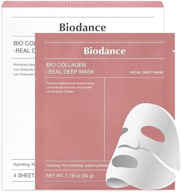 Biodance Bio Colágeno Máscara Facial Hidratante, 4 Hojas, 34 g, Perfeccionadora de Poros y Mejora de Elasticidad