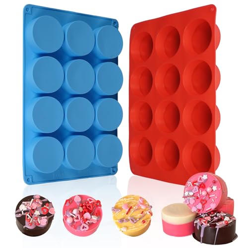 2 PCS Round Chocolate Cookie Molds, New Size 12-Cavity Cylinder Chocolate Cover Cookie Silicone Molds, Cake, Candy, Pudding, Mini Soap
