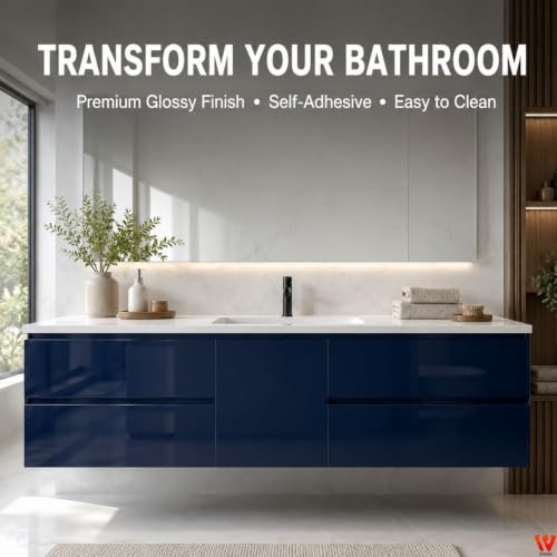 Image of WISDOM Navy Blue Glossy Self Adhesive Wallpaper Peel & Stick Vinyl Contact Paper for Kitchen Cabinets, Furniture, Wardrobe, Tables, Drawers & Home Decor (20X72 in)