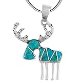 Turquoise Moose Pendant Necklace 18' Sterling Silver 925 Genuine Gemstones (Turquoise)