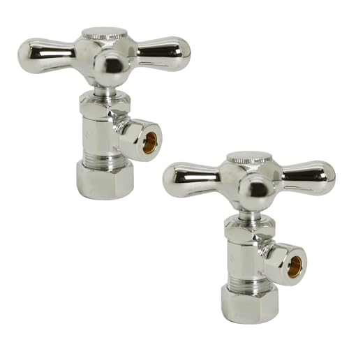 Westbrass D105X-2-05 Cross Handle Angle Stop Shut Off Valve, 1/2" Copper Pipe Inlet with 3/8" Compression Outlet, Polished Nickel (2-Pack) by Westbrass - Used condition - US$10.08