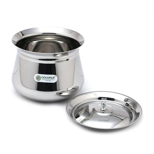 Coconut Stainless Steel Handi with Lid – Heavy Duty Casserole Pot for Indian Cooking, Gas & Induction Compatible, Mirror Finish, Rust-Resistant... - Image 2