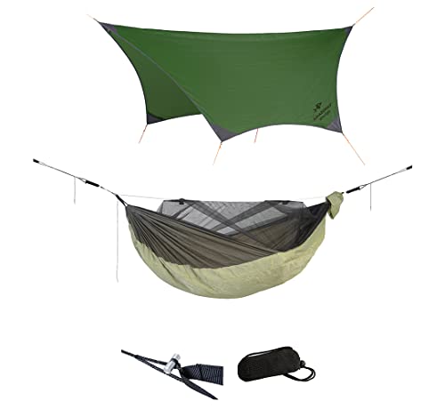 AMAZONAS Overnight Set - Ultra Light Hängematte Moskito Traveller Quilted + Adventure Rope + Wetterschutz Traveller Tarp