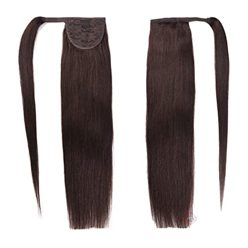 Image of Firstly Traders Human Hair Hairpieces Wrap Around Pony in Women Hair Extension Natural Straight Hair Extensions, 18 inches Dark Brown