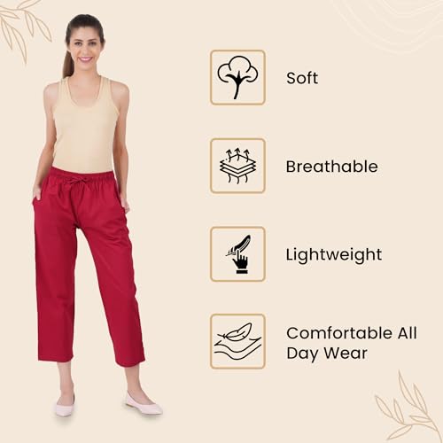 Image of Happy Bunny Parallel Pants for Women 100% Cotton Ankle Length Trousers Regular Fit with Elastic Drawstring Stylish & Pockets Casual Formal Wear for Office & Home