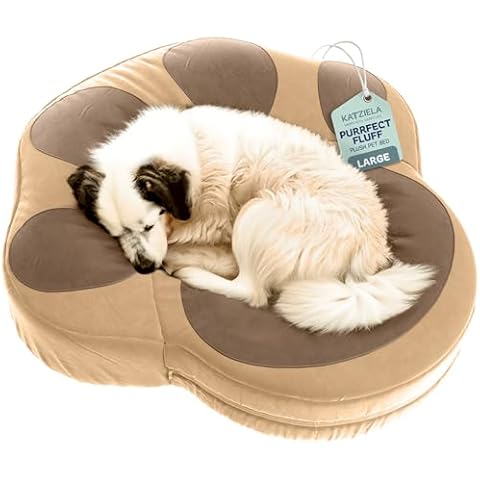 Katziela Purrfect Fluff Paw-Shaped Pet Bed - 40" x 40" x 6" Washable Dog & Cat Bed - Brown Cover