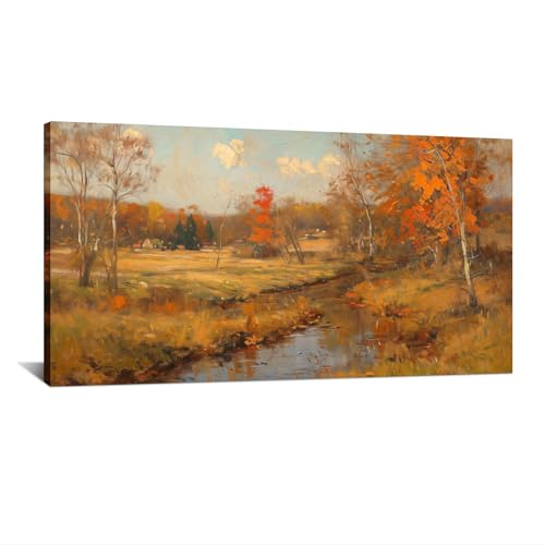 Toile paysage rural nature vintage 25x50 cm sans cadre pour salon