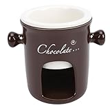 BAFOVY Ceramic Fondue Melting Cup with Fork, Tea Light Heating, for Chocolate Cheese Ice Cream Dessert (Brown)