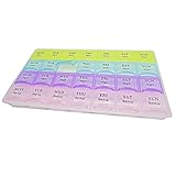 KAV Pilulier hebdomadaire 7 jours 28 compartiments avec étiquettes à code couleur – Distributeur de comprimés pour compléments, vitamines, capsules