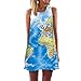 Produktbild SHE.White Welt Karte Tank T Shirt-Kleid Damen Ärmellos Rundkragen Weltkarte Druck Kleider Seitlich/Unregelmäßige Hem Casual Sommerkleid Lose Tunika Kleid Blau Strandkleid