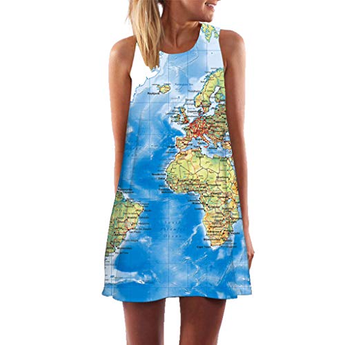 Oyedens Vintage Boho Mujeres Sueltas Verano Sin Mangas 3D Estampado Floral Bohe Tanque Mini Vestido (E, M)