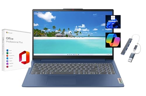 Image of Lenovo IdeaPad Slim 3 15.6 inch FHD Laptop, with Free Lifetime Microsoft Office, AMD Ryzen 5 40, 8GB RAM, 1TB SSD, AMD Radeon 610M, Windows 11 Pro, Abyss Blue, WiFi 6, Copilot, with USB Hub