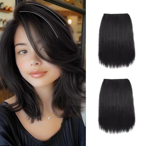 XFSRG 2 Pezzi Extension Capelli Veri Clip Extension per Capelli Invisibili e Senza Cuciture Estensioni Dei Capelli Corti per Capelli Corti che Diradano Donne (Marrone-nero)