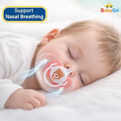 Image of BabyGo Baby Silicone Pacifier Teether for Babies | Soft Nipple | Easy to Clean | BPA Free Pacifier with Airflow Shield | Comfortable Daily Use | 0-18 Months (Pack of 6)