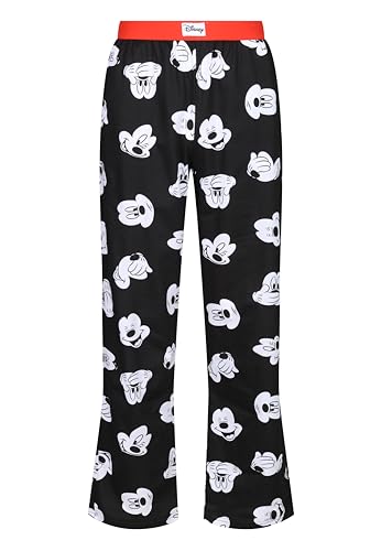 Disney - Pantalones de descanso para hombre, tela de algodón para adultos, pijamas negros con estampado de Mickey Mouse Expressions para ropa de dormir, Negro, M