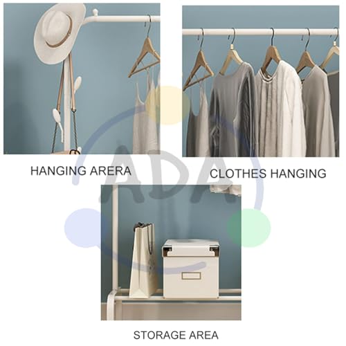Image of ADA Metal Garment Rack with Top Rod and Lower Storage Shelf, 7 Hooks Clothes Stand for Bedroom, Living Room, and Entryway