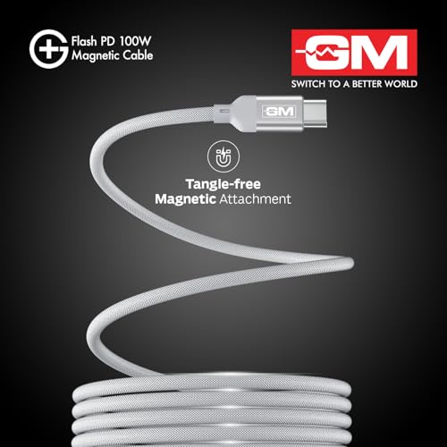 Image of GM G+ Flash PD 100W White Magnetic Cable | Type-C to Type-C |1.2M Length| Premium Braided Copper Wire | Durable & Wear-Resistant for Seamless Charging and Data Transmission